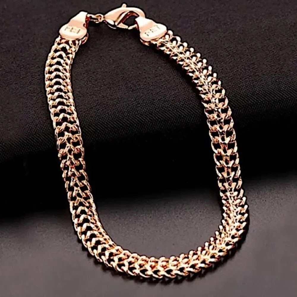 Rose Gold Double Weaving Chain Link Bracelet